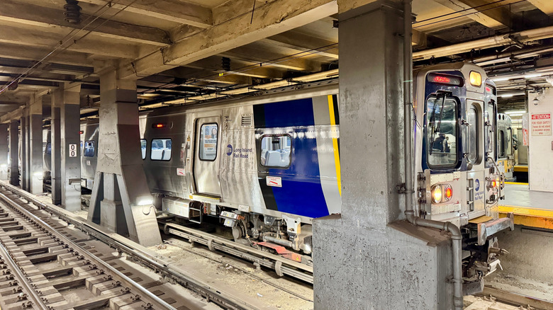 Side view of Long Island Rail Road train.