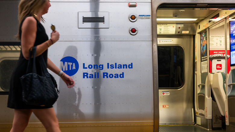 Open doors of a Long Island Rail Road train.