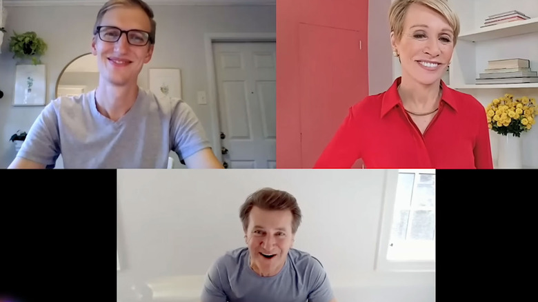 Aaron Powell, Robert Herjavec, and Barbara Corcoran on Zoom call