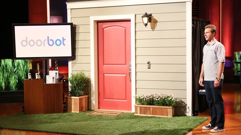 Photo of DoorBot pitch on "Shark Tank"