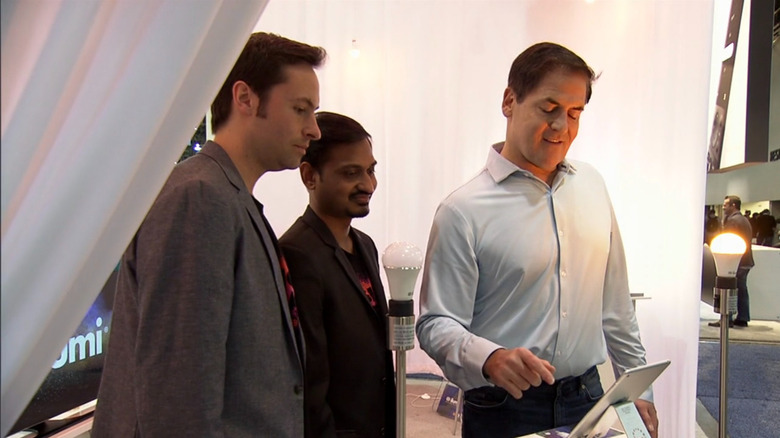 Mark Cuban with the ilumi co-founders in the "Shark Tank Update" segment at CES 2016