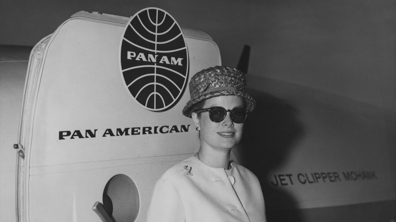 Princess Grace of Monaco standing by the Pan American World Airways Boeing 707-321 airliner, Clipper Mohawk, circa 1960