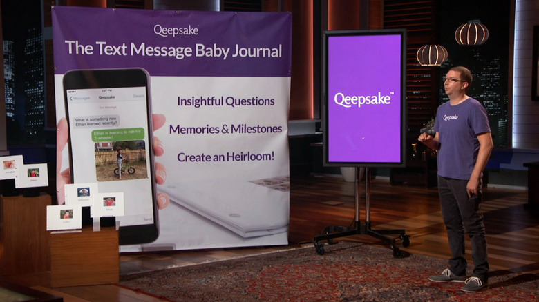 Jeff standing next o Qeepsake display on Shark Tank