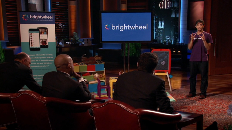 Dave next to Brightwheel display talking to Mark Cuban on Shark Tank