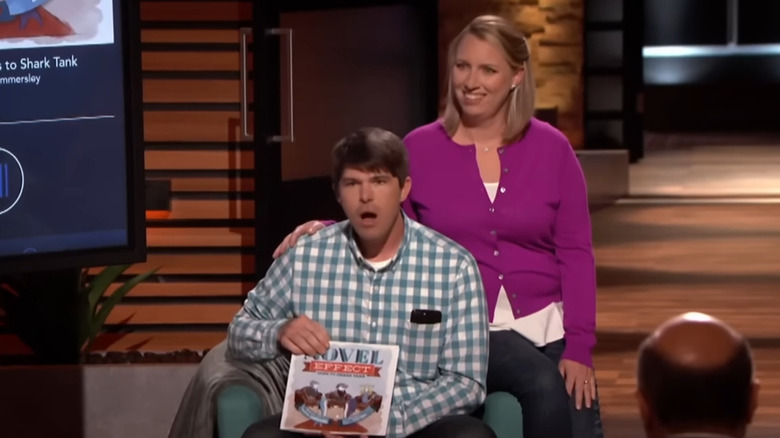 Matt and Melissa sitting down and reading story on Shark Tank