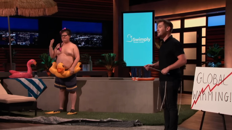 Bunim and Jesse standing next to Swimply display on Shark Tank