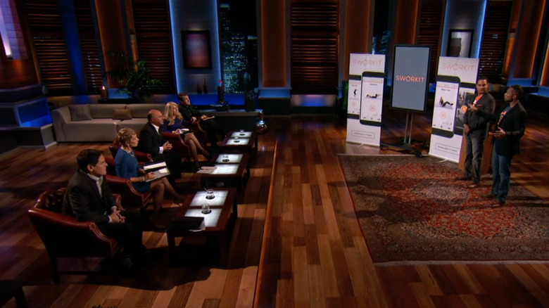 The sharks watching Greg and Ben present Sworkit