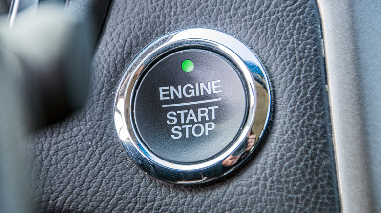 Closeup of a car's engine start button