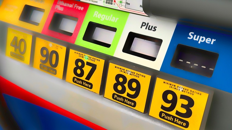 Gas pump showing different fuel types