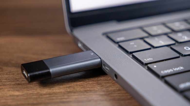 USB drive plugged into a laptop computer