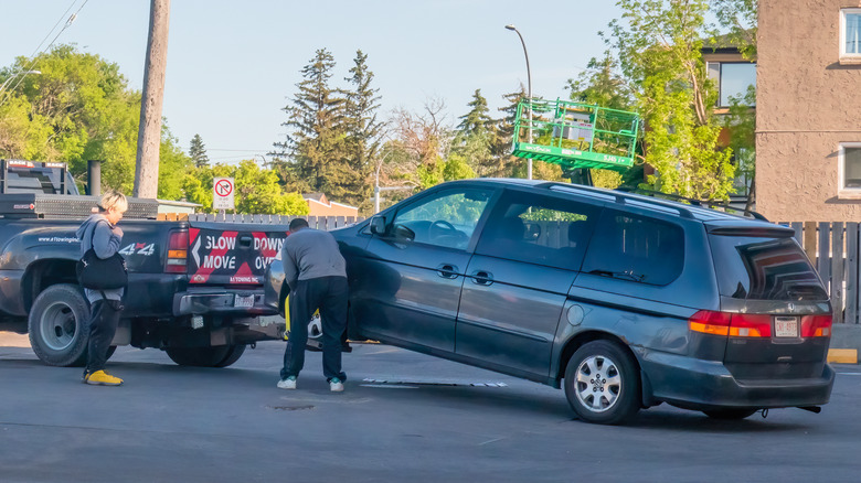 Truck towing a van