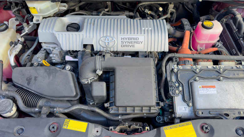 Toyota Prius hybrid engine under hood
