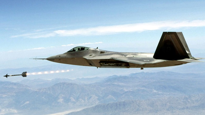 An F-22 Raptor launching AIM-9 Sidewinder