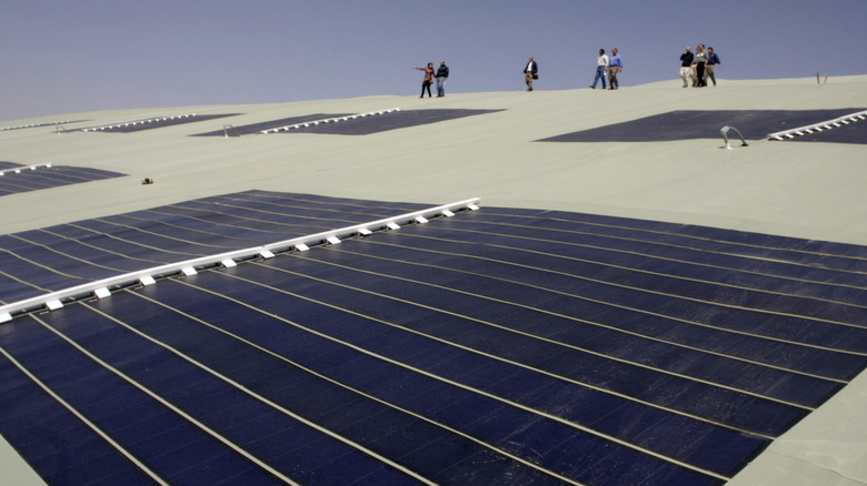 A set of solar panels on a rooftop