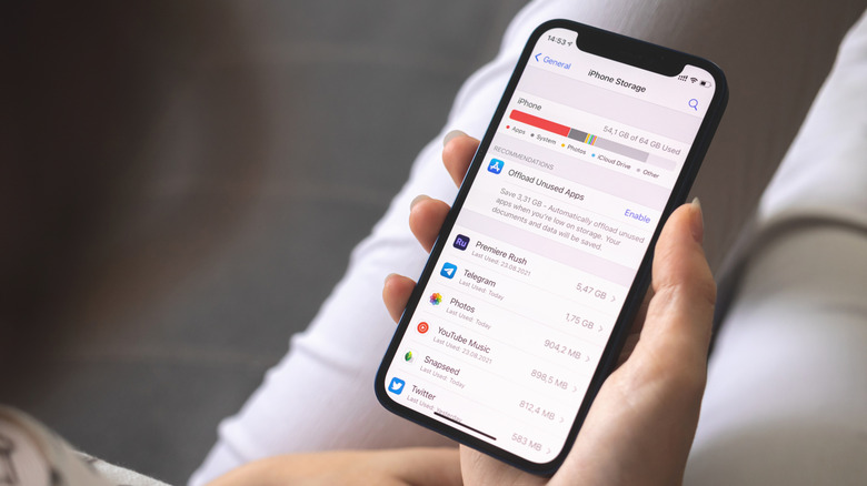Person looking at iPhone storage information.