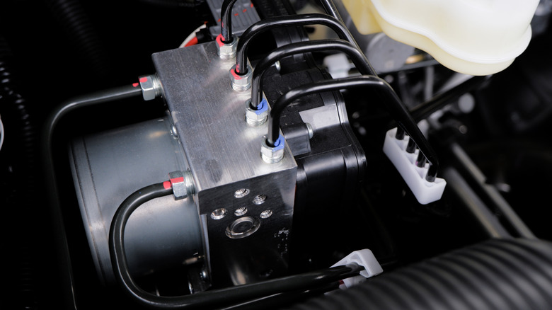 An ABS motor control module in a car, up close