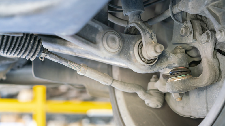 Close-up of a vehicle's ball joint suspension