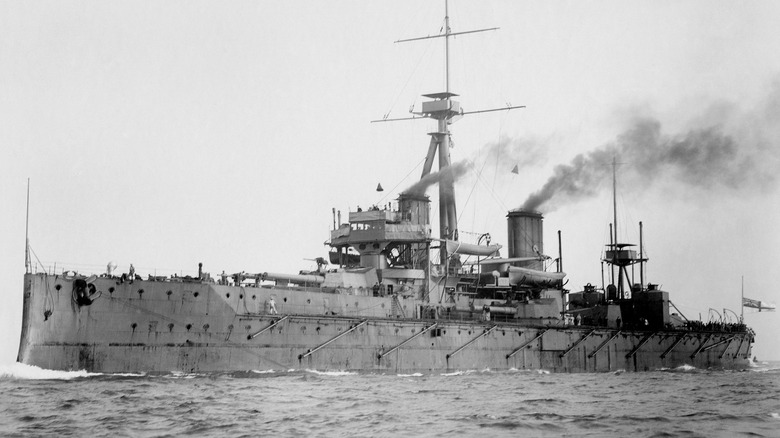 A restored photo of the HMS Dreadnought in 1906