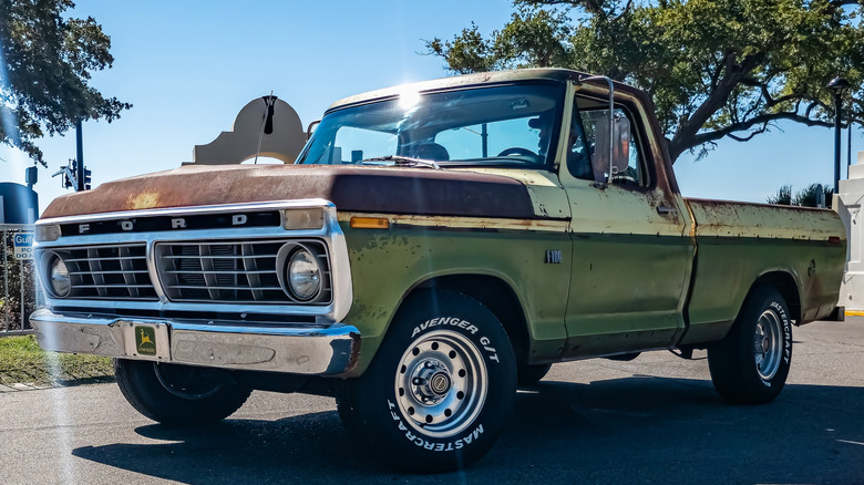 Front quarter shot of a classic Ford F-100