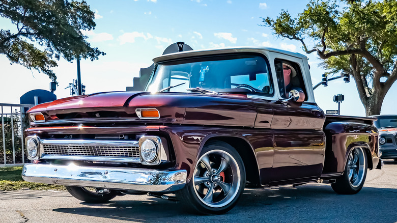 Front quarter shot of a classic Chevrolet Stepside pickup truck