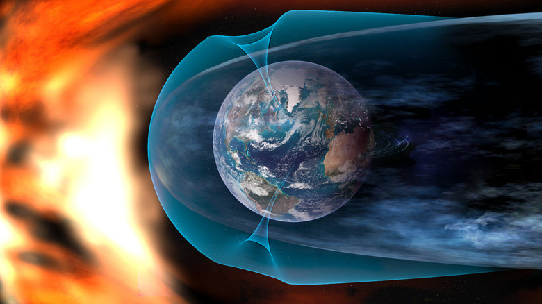 Earth shielded by magnetosphere
