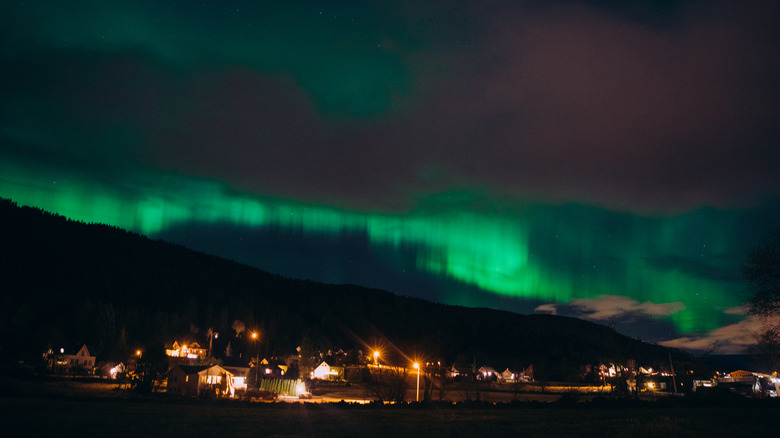 Aurora Borealis over city