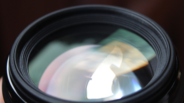 Camera lens reflecting light