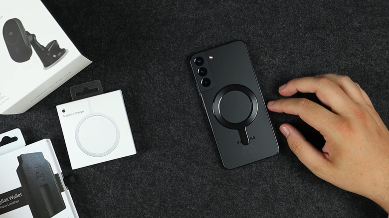 Samsung S22 with ring attached and MagSafe accessories