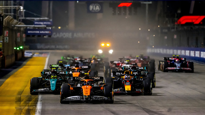 Start of 2024 Formula 1 race, front-view