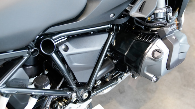 BMW boxer flat twin cylinder motorbike head cover in motorcycle shop