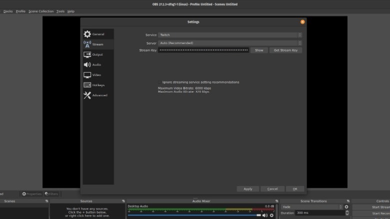 OBS stream settings stream key