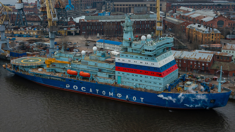 The Arktika nuclear-powered icebreaker in port.