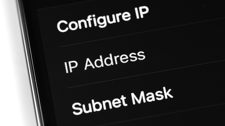 Closeup of IP Address option on a screen