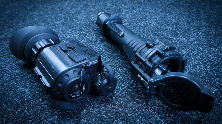 A night vision monocular and an infrared flashlight.