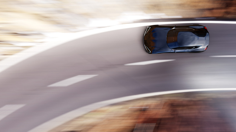 View from top of fast moving car