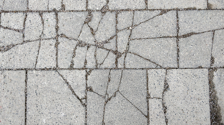 Top-down view of spalled concrete surface