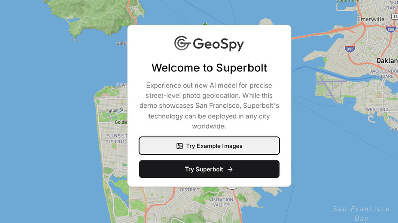 Welcome page of Superbolt demo displays instructions over a map of San Francisco
