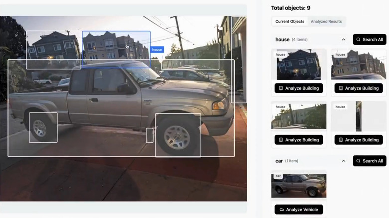 GeoSpy Vision demo analyzes a Mazda B 3000 truck in a residential neighborhood