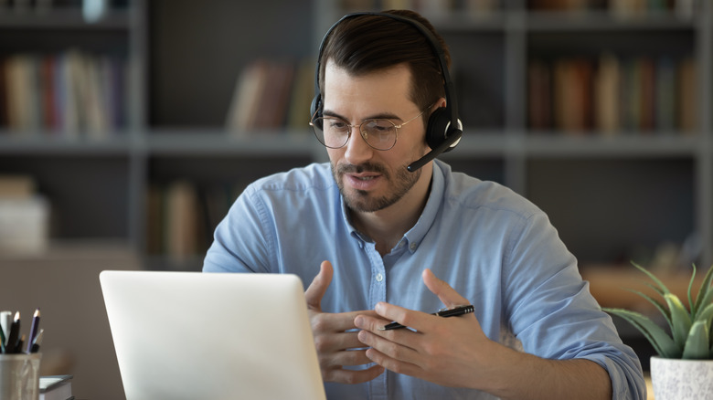 Person talking with headset