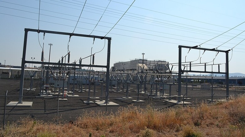 Power lines running to a data center