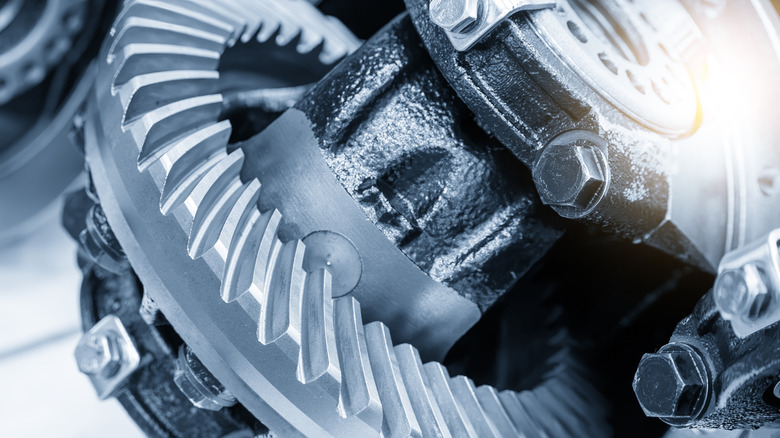 Close-up of ring gear in typical car differential