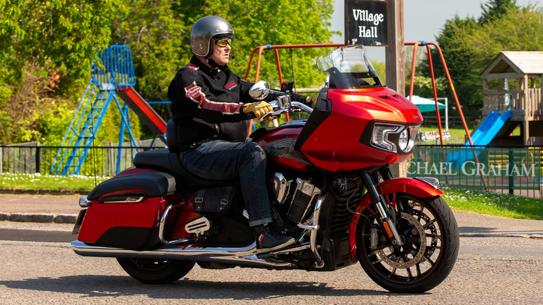 Man riding Indian Challenger motorcycle