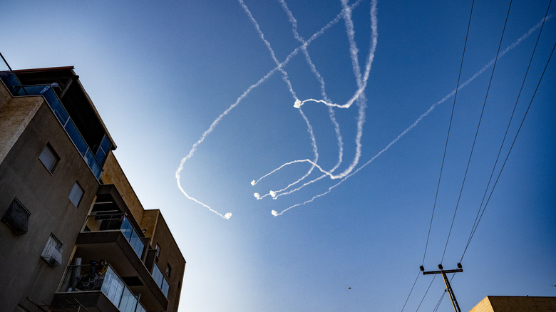 Iron Dome rockets in Israel sky