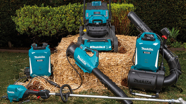 Makita backpack power supply attached to outdoor tools