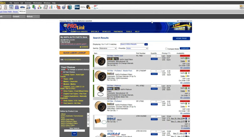 Napa PROLink within the Napa TRACs interface
