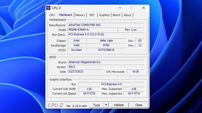 CPU-Z showing the first PCIe 4.0 x16 slot running at full bandwith