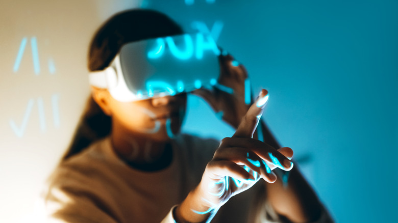 Person wearing a VR headset.