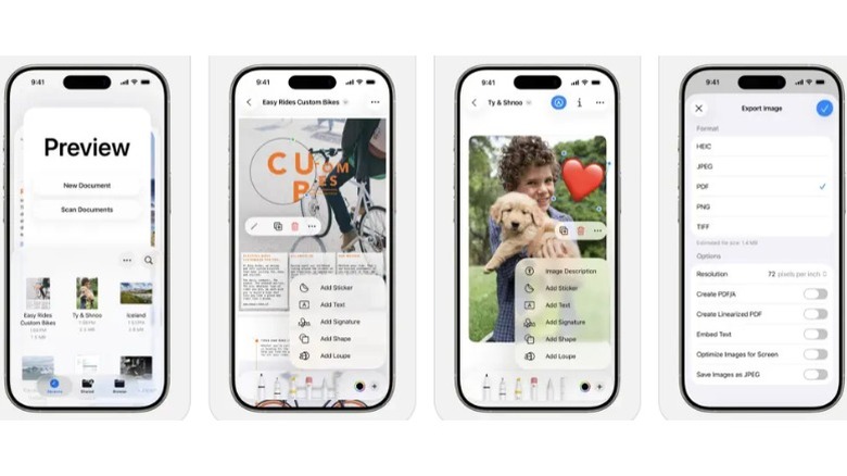 Sample images of Preview functionalities