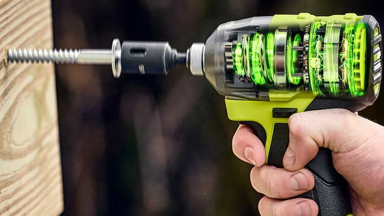 An x-ray view of the Ryobi 18V ONE+ HP Impact Driver.
