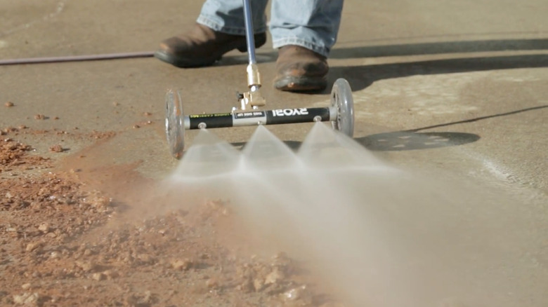 Ryobi Water Broom used on concrete